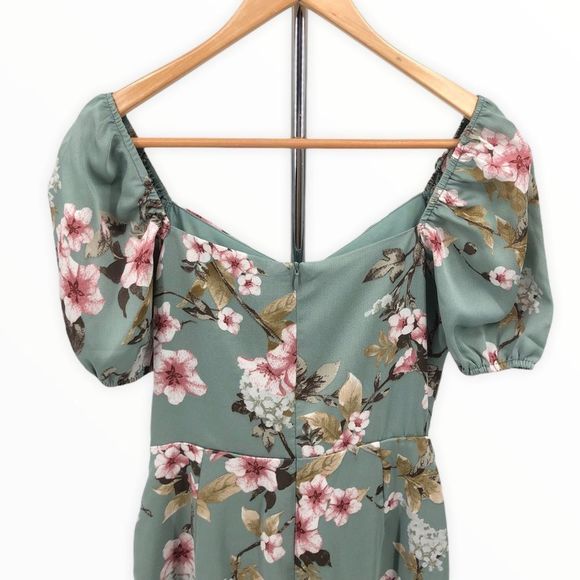 If By Sea Puff Sleeve Mint Floral Side Tie Dress size Small - Picture 7 of 14